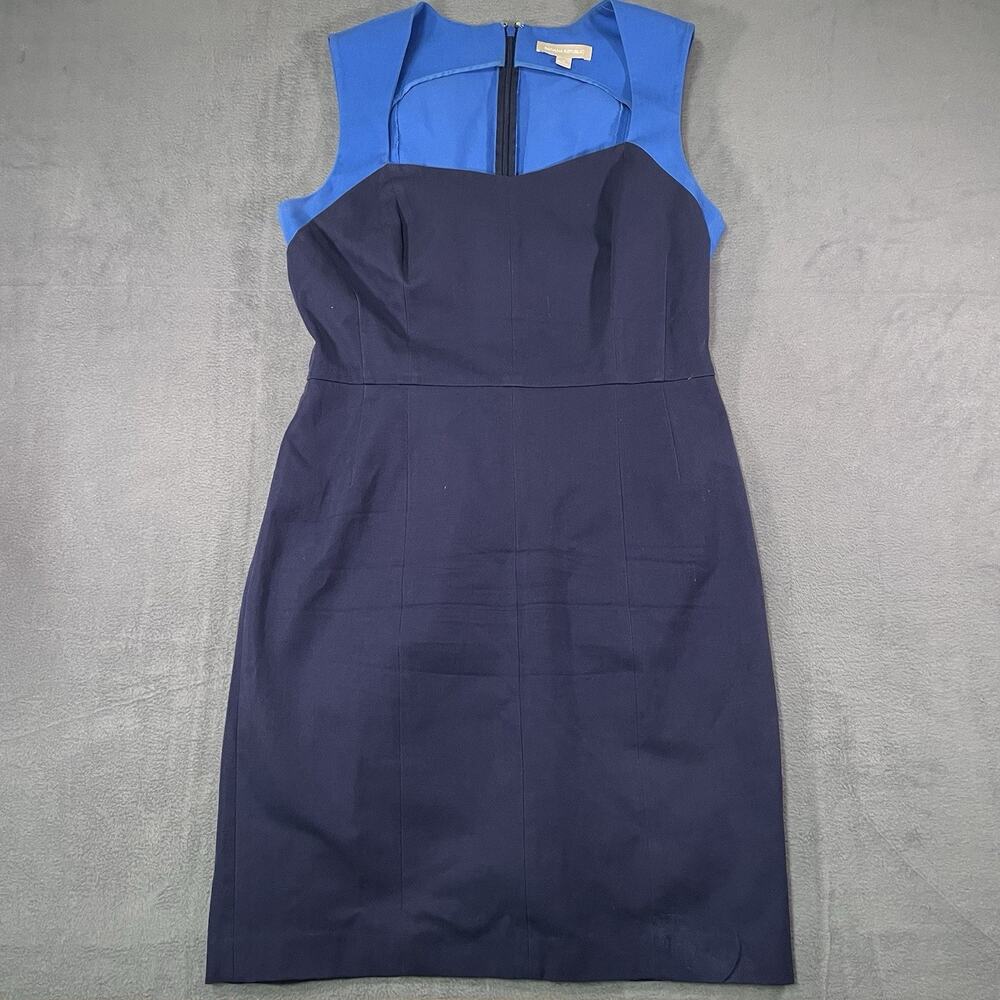 Banana Republic Sloan Fit Blue Colorblock Sleeveless Sheath Dress Sz 14